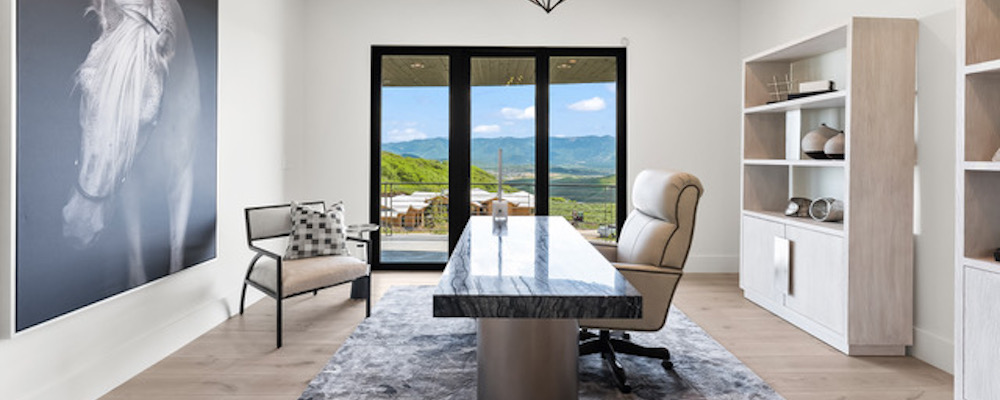 Park City mountain contemporary dining room staged by Silver Mountain Interiors