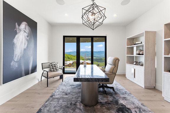 Park City mountain contemporary dining room staged by Silver Mountain Interiors